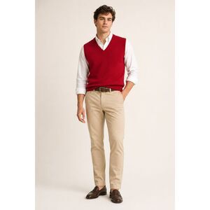 Savile Row Sweater Vest Men M Red V Neck Knit Classic Preppy Layering Top